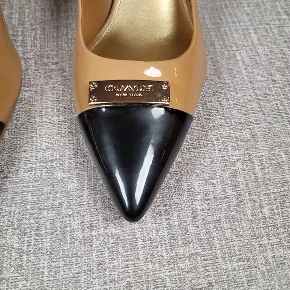 Coach Zan Patent Leather Pumps Tan Black Heels Women's Size 9 Shoes
