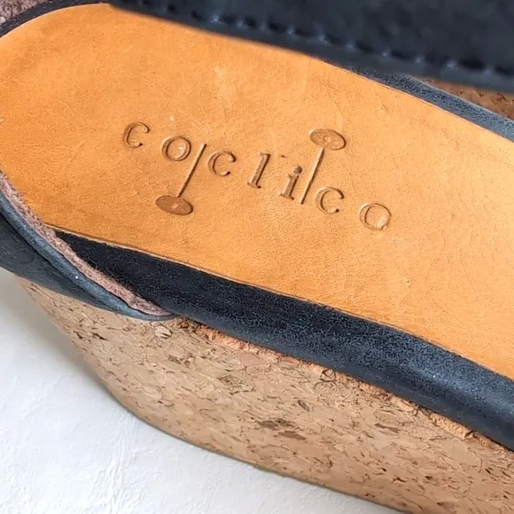 Coclico Women's Cork Wedge Blues Leather Sandals Size 39.5
