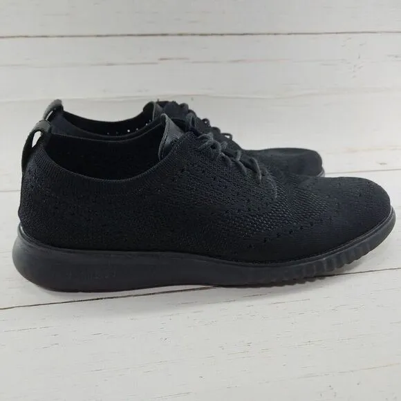 Cole Haan 2 ZeroGrand‎ Stitchlite Wingtip Oxford Men 12 Lazer Black Shoes C28527
