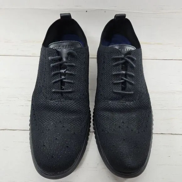 Cole Haan 2 ZeroGrand‎ Stitchlite Wingtip Oxford Men 12 Lazer Black Shoes C28527