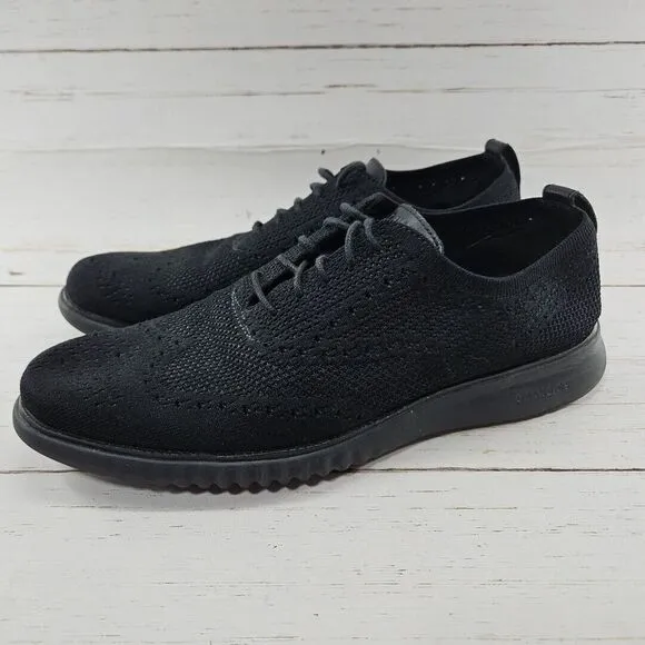 Cole Haan 2 ZeroGrand‎ Stitchlite Wingtip Oxford Men 12 Lazer Black Shoes C28527