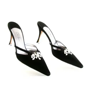 Cole Haan Black Satin Jeweled Detail High Heel Designer Mules Sandals 8.5 M