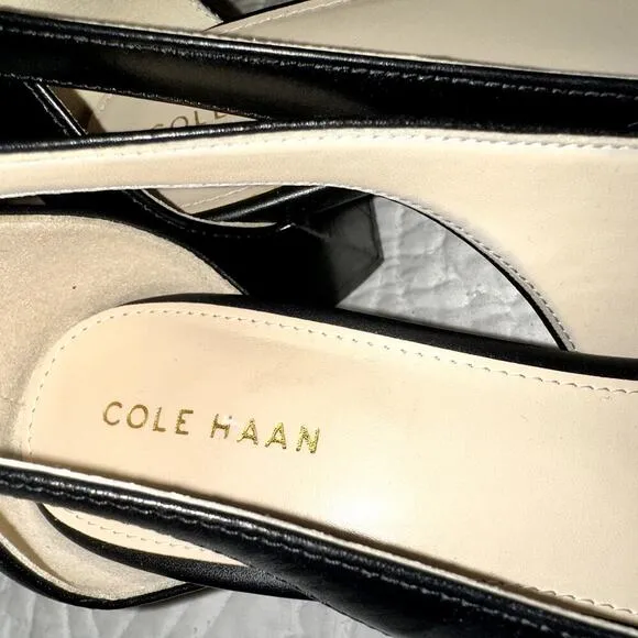 Cole Haan Emilee Leather Black Pump Block Heel Shoes Size 5B Womens Slip On