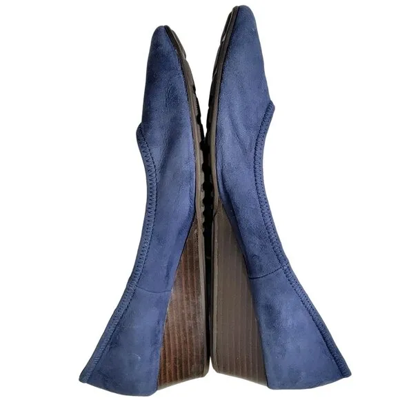 Cole Haan Leather Wedge Shoes Women 8.5 Blue Suede Loafer Slip On Cushioned 39