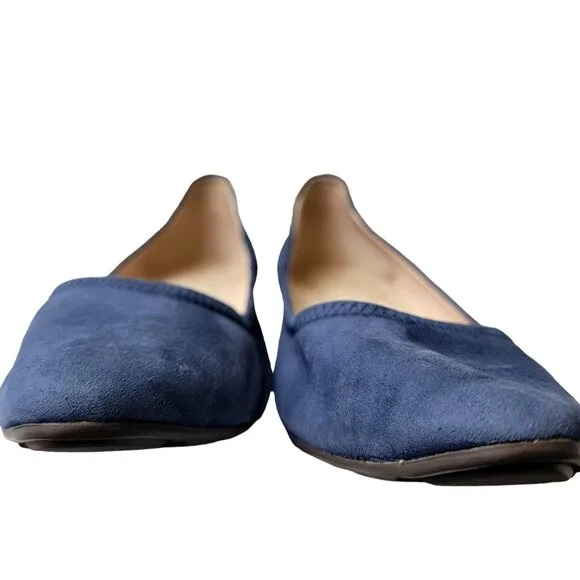 Cole Haan Leather Wedge Shoes Women 8.5 Blue Suede Loafer Slip On Cushioned 39