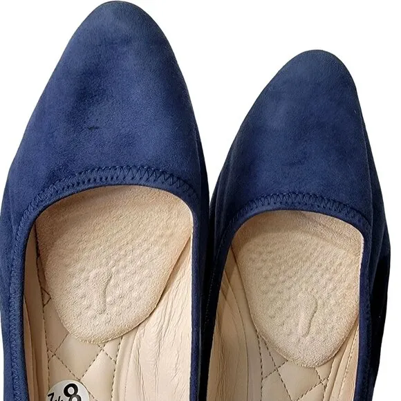 Cole Haan Leather Wedge Shoes Women 8.5 Blue Suede Loafer Slip On Cushioned 39
