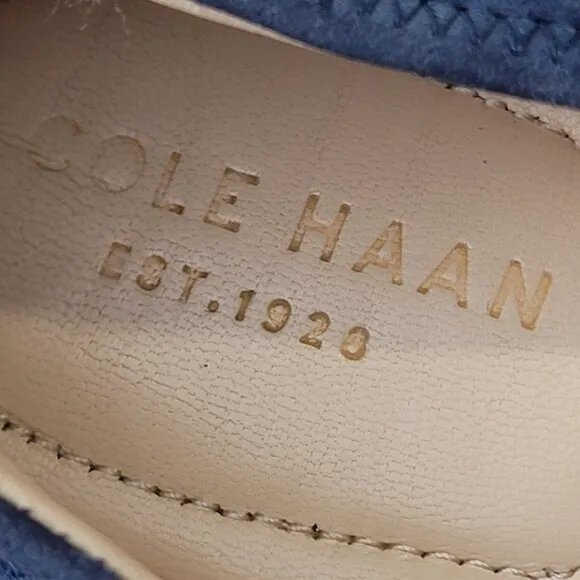 Cole Haan Leather Wedge Shoes Women 8.5 Blue Suede Loafer Slip On Cushioned 39