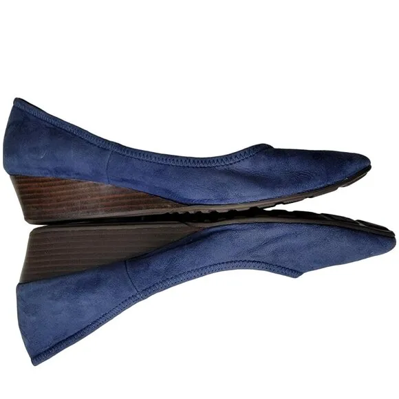 Cole Haan Leather Wedge Shoes Women 8.5 Blue Suede Loafer Slip On Cushioned 39