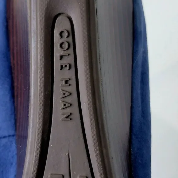 Cole Haan Leather Wedge Shoes Women 8.5 Blue Suede Loafer Slip On Cushioned 39
