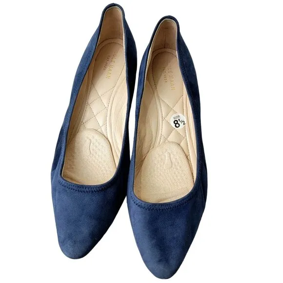 Cole Haan Leather Wedge Shoes Women 8.5 Blue Suede Loafer Slip On Cushioned 39