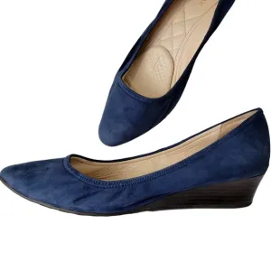 Cole Haan Leather Wedge Shoes Women 8.5 Blue Suede Loafer Slip On Cushioned 39