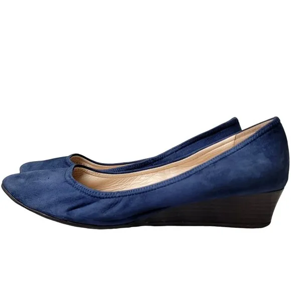 Cole Haan Leather Wedge Shoes Women 8.5 Blue Suede Loafer Slip On Cushioned 39