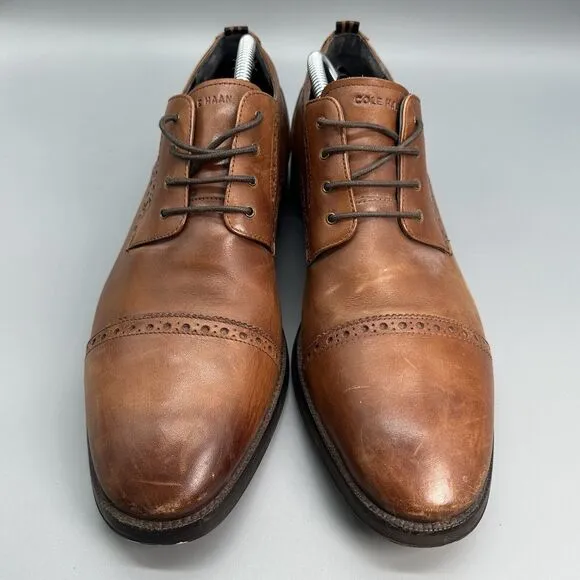 Cole Haan Men 10.5 Oxford Brown Leather Wingtip Jefferson Grand OS Cap Toe Shoes