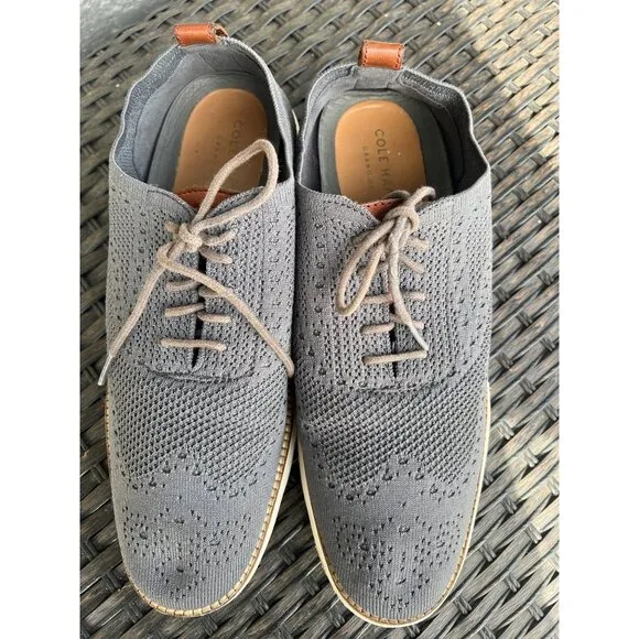 Cole Haan Men Gray Grand  Stitchlite Wingtip Oxford Shoe Size 10