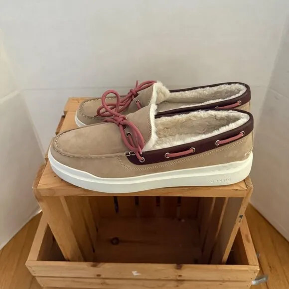 Cole Haan Size 11 Birch Suede Grandpro Rally Shearling Moccasin Loafer Shoes