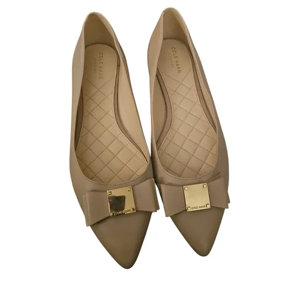 Cole Haan Tan Beige TALI bow Flats Sz 8 SH462