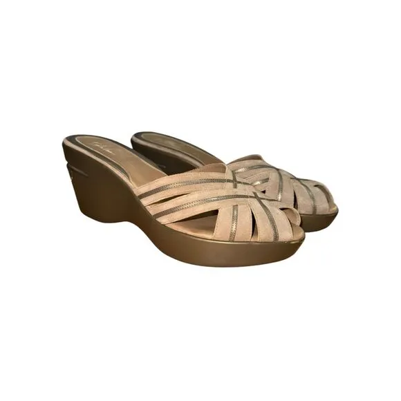 Cole Haan tan/ taupe Peep Toe Platform Sandal Women's Sz 10 Great Condition