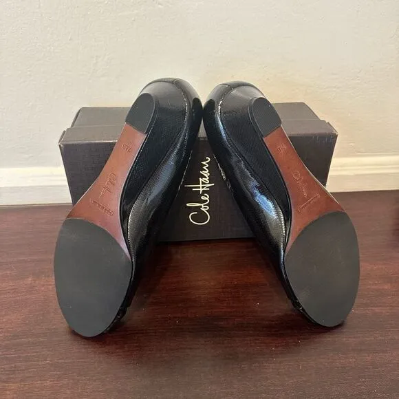 Cole Haan Women's black patent leather open peep toe pumps shoes size US 7,5