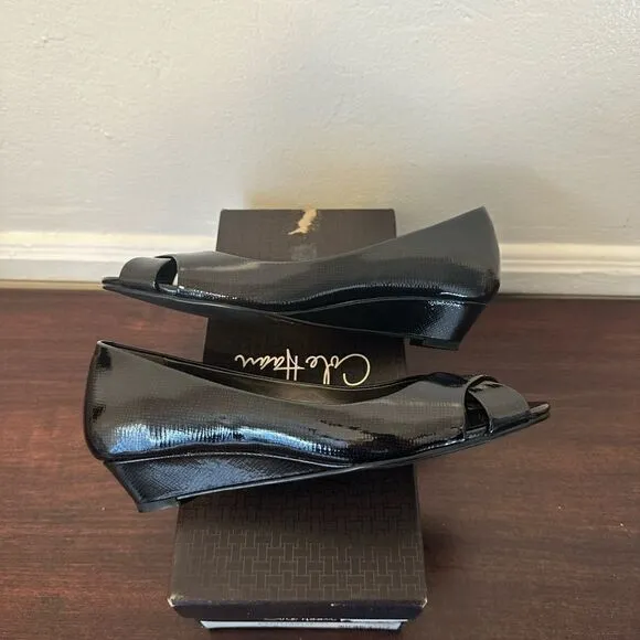 Cole Haan Women's black patent leather open peep toe pumps shoes size US 7,5