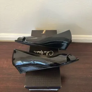 Cole Haan Women's black patent leather open peep toe pumps shoes size US 7,5