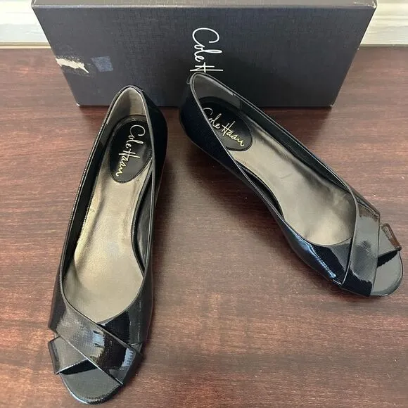 Cole Haan Women's black patent leather open peep toe pumps shoes size US 7,5