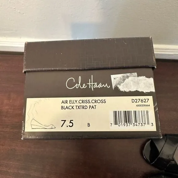 Cole Haan Women's black patent leather open peep toe pumps shoes size US 7,5