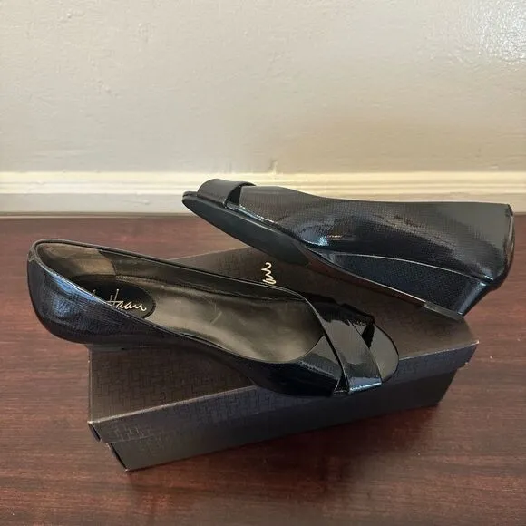 Cole Haan Women's black patent leather open peep toe pumps shoes size US 7,5