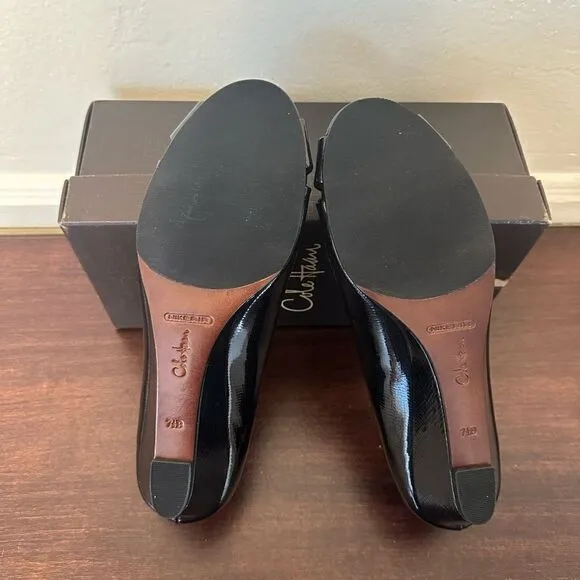 Cole Haan Women's black patent leather open peep toe pumps shoes size US 7,5