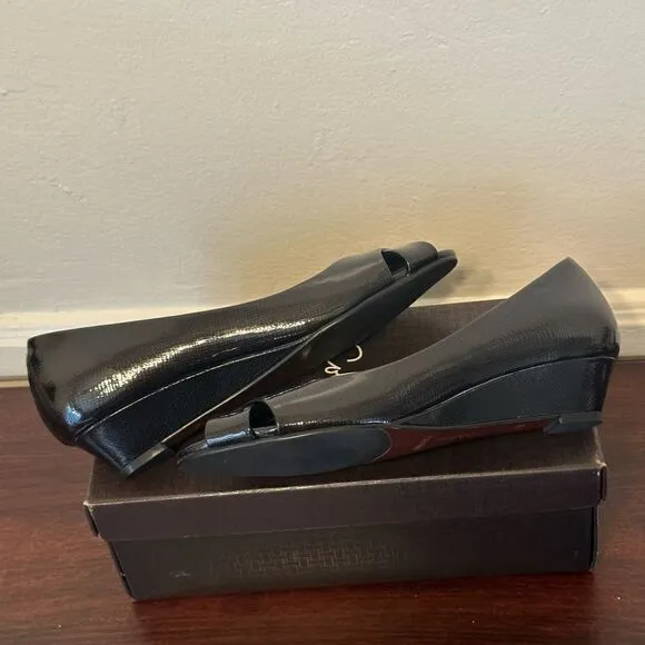Cole Haan Women's black patent leather open peep toe pumps shoes size US 7,5