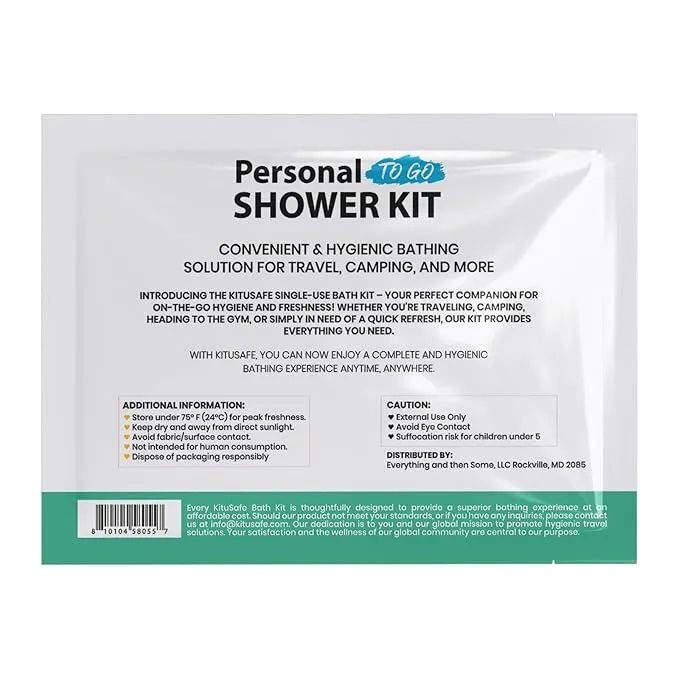 Compact Personal Shower Kit To-Go (Multi-Color) – Your Hygiene Companion for Travel, Gym, Camping | Shower on the Go | Shampoo, Soap, Towel. All in One (50)