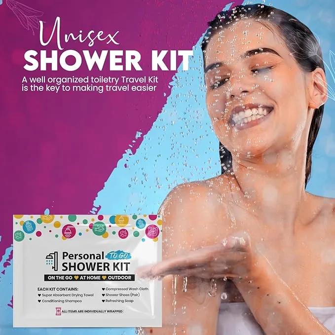 Compact Personal Shower Kit To-Go (Multi-Color) – Your Hygiene Companion for Travel, Gym, Camping | Shower on the Go | Shampoo, Soap, Towel. All in One (50)