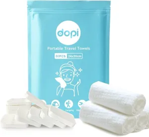 Compressed Travel Towel, DOPI Camping Towel, Large Thick, Compress Towels, Magic Hiking Compress Wipes Washcloth Towelettes Tablets, Portable Disposable Reusable Pocket Beach Face Towel (80)