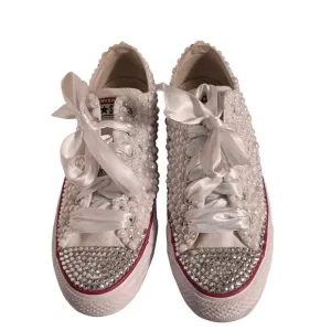 Converse All Star Bridal/Prom Pearls Rhinestones &amp; Ribbons Sneakers Size 9.5