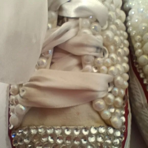 Converse All Star Bridal/Prom Pearls Rhinestones &amp; Ribbons Sneakers Size 9.5