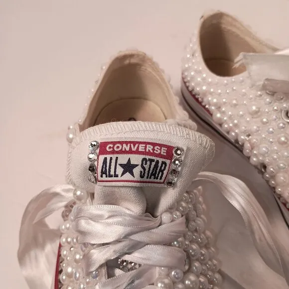 Converse All Star Bridal/Prom Pearls Rhinestones &amp; Ribbons Sneakers Size 9.5