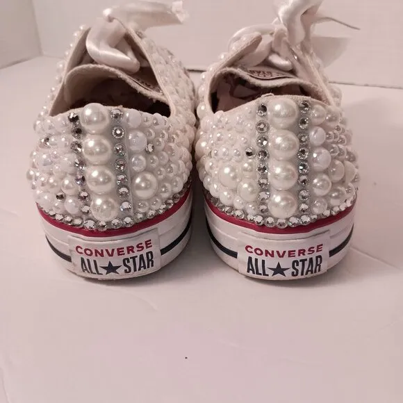 Converse All Star Bridal/Prom Pearls Rhinestones &amp; Ribbons Sneakers Size 9.5