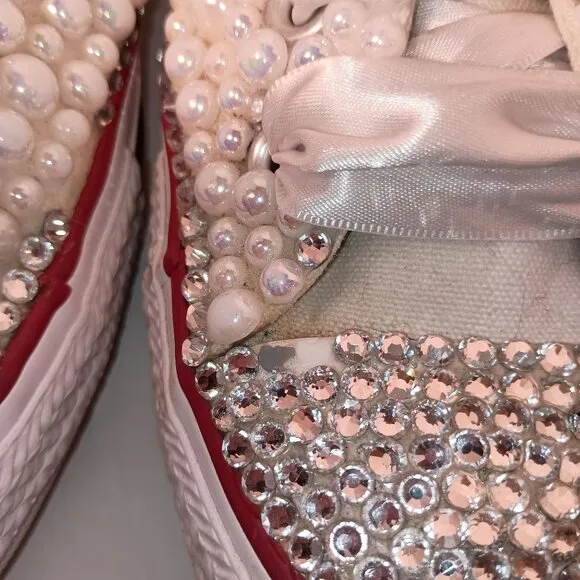 Converse All Star Bridal/Prom Pearls Rhinestones &amp; Ribbons Sneakers Size 9.5