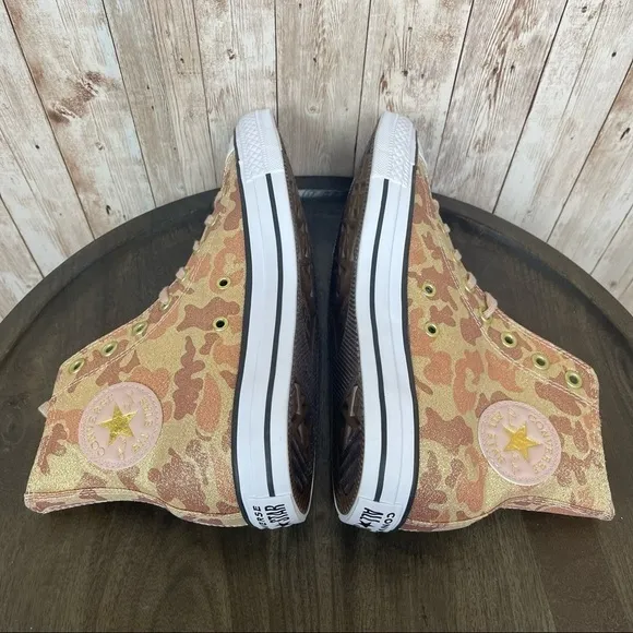 Converse CTAS Hi Particle Beige/Cameo Brown Glitter Sneaker Size 8 Women