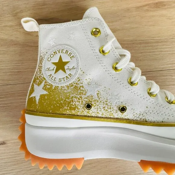 ⭐Converse Run Star Hike Platform 9.5 Men's Shoes Gold Embroidered Stars A12900C