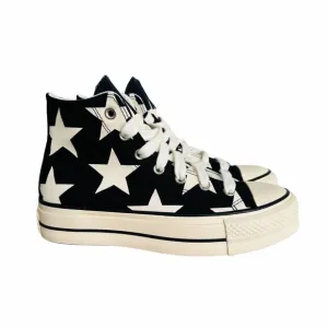 ✨Converse Women Shoes Sz 7 Ctas Lift Platform Hi Large Stars Black Beige A09903C