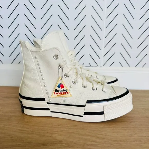 🤩CONVERSE Women Shoes Sz 8 Chuck 70 Plus Gems Rhinestones Pearls A10287C Cream