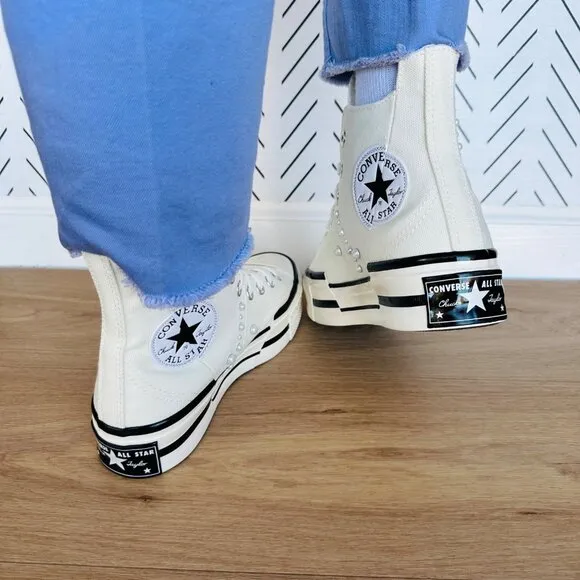 🤩CONVERSE Women Shoes Sz 8 Chuck 70 Plus Gems Rhinestones Pearls A10287C Cream