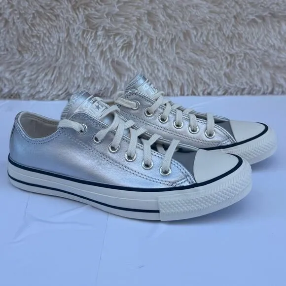 Converse Women's Silver Metallic Chuck Taylor All Star Low Leather Size 7