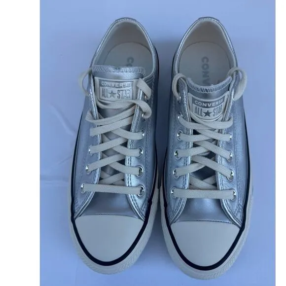 Converse Women's Silver Metallic Chuck Taylor All Star Low Leather Size 7