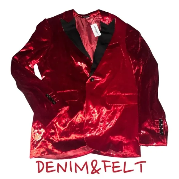 COOFANDY Men's Shiny Velvet Suit Jacket Tuxedo Blazer Prom Dinner Party Weddding