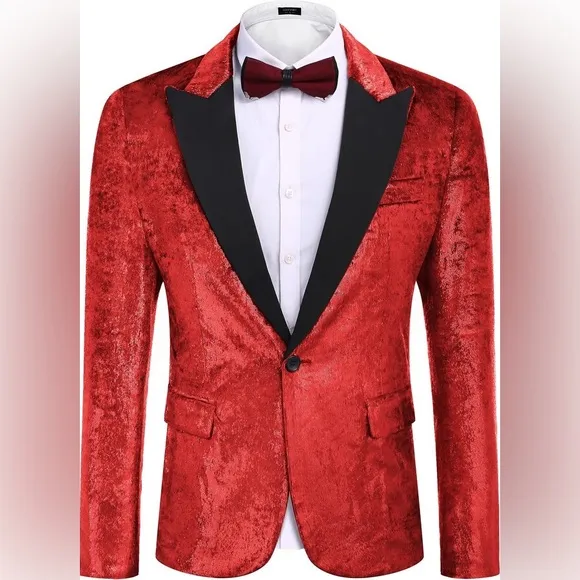 COOFANDY Men's Shiny Velvet Suit Jacket Tuxedo Blazer Prom Dinner Party Weddding