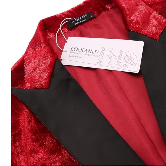 COOFANDY Men's Shiny Velvet Suit Jacket Tuxedo Blazer Prom Dinner Party Weddding