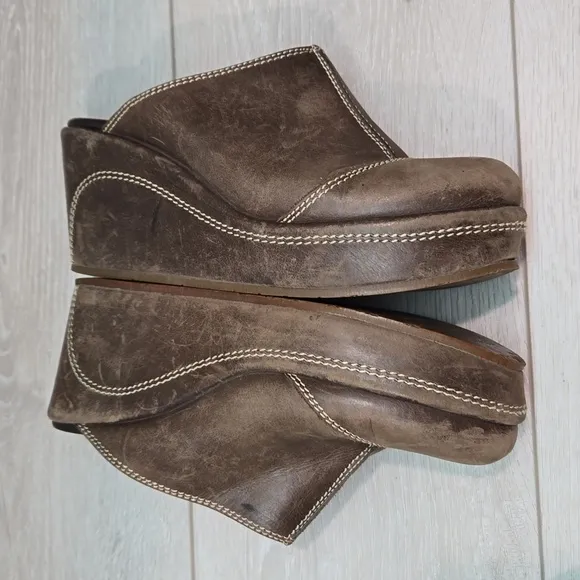 Cordani Women Leather Wedge Mary Jane Clog Mule shoes sz 37/7