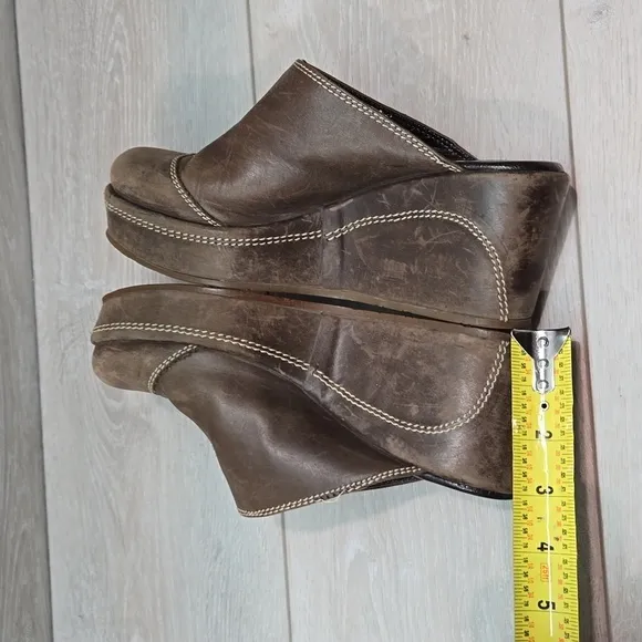 Cordani Women Leather Wedge Mary Jane Clog Mule shoes sz 37/7