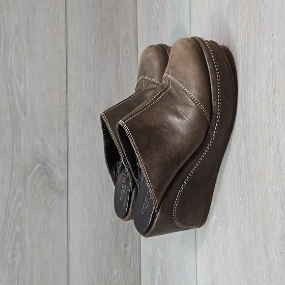 Cordani Women Leather Wedge Mary Jane Clog Mule shoes sz 37/7